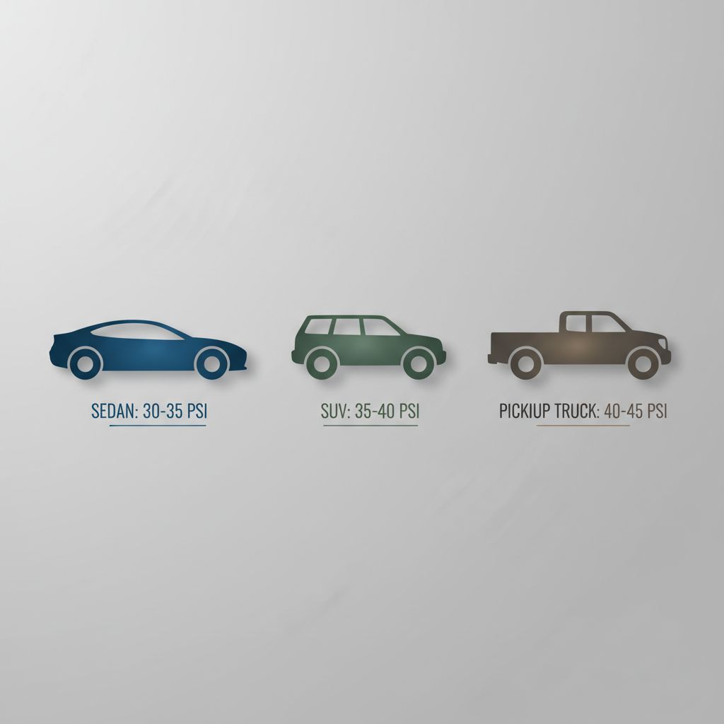 A clean graphic comparing tire pressure needs for different car types.