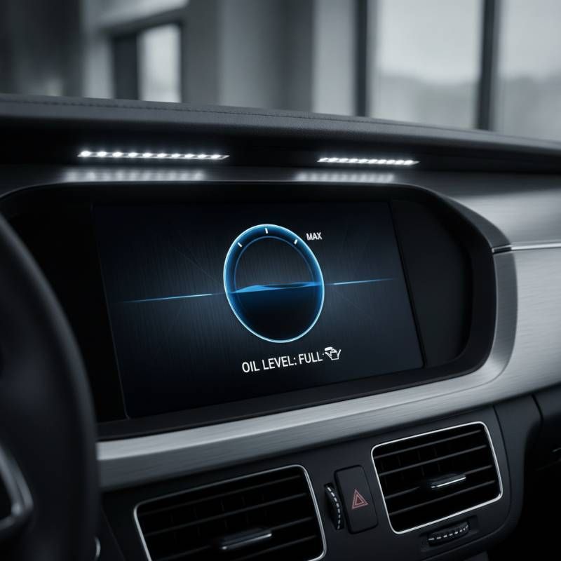 Digital car dashboard screen showing oil level status Digital car dashboard screen showing oil level status