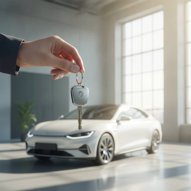 A happy person holding the keys to their newly purchased used car.