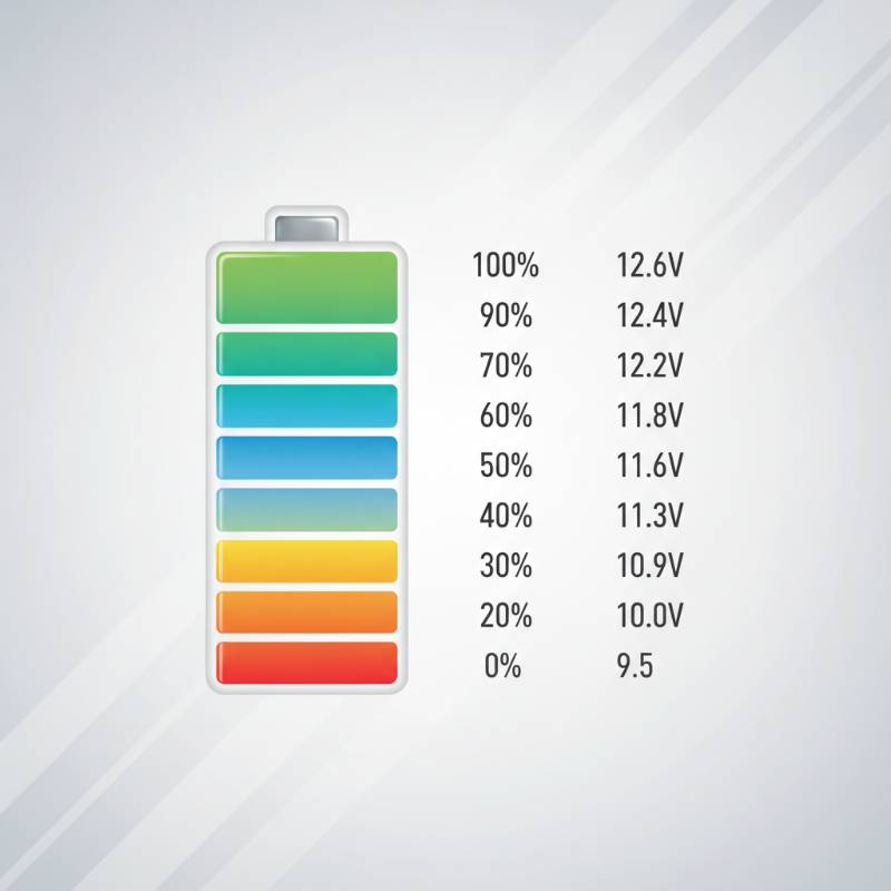 Standard 12V car battery voltage chart showing state of charge