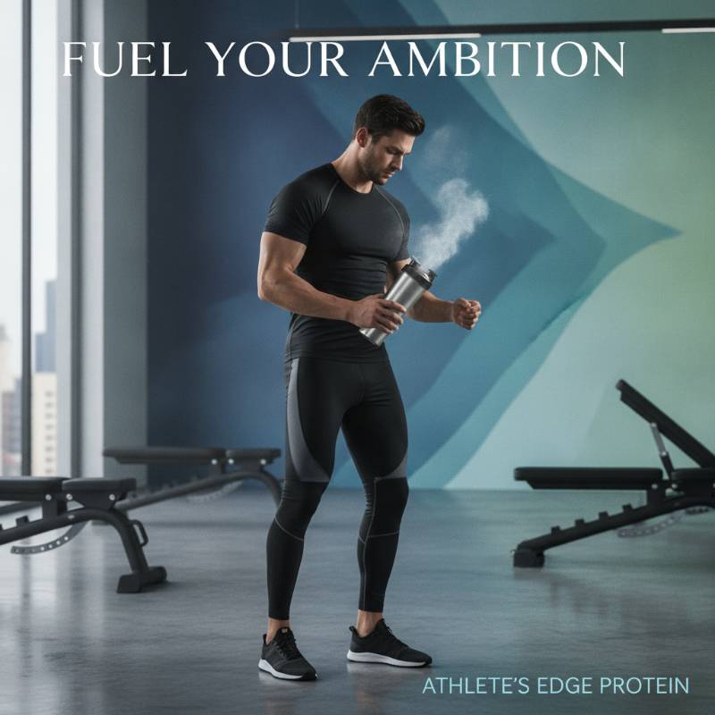 A fitness athlete preparing a protein drink in a modern gym locker room